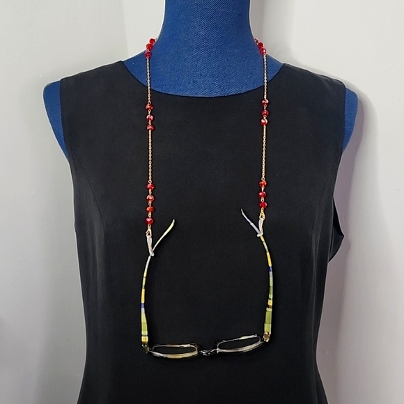 Gold with Mystic AB Crystal Bead Multi Use Chain Mask Eyeglass or ID Holder… - Picture 3 of 8